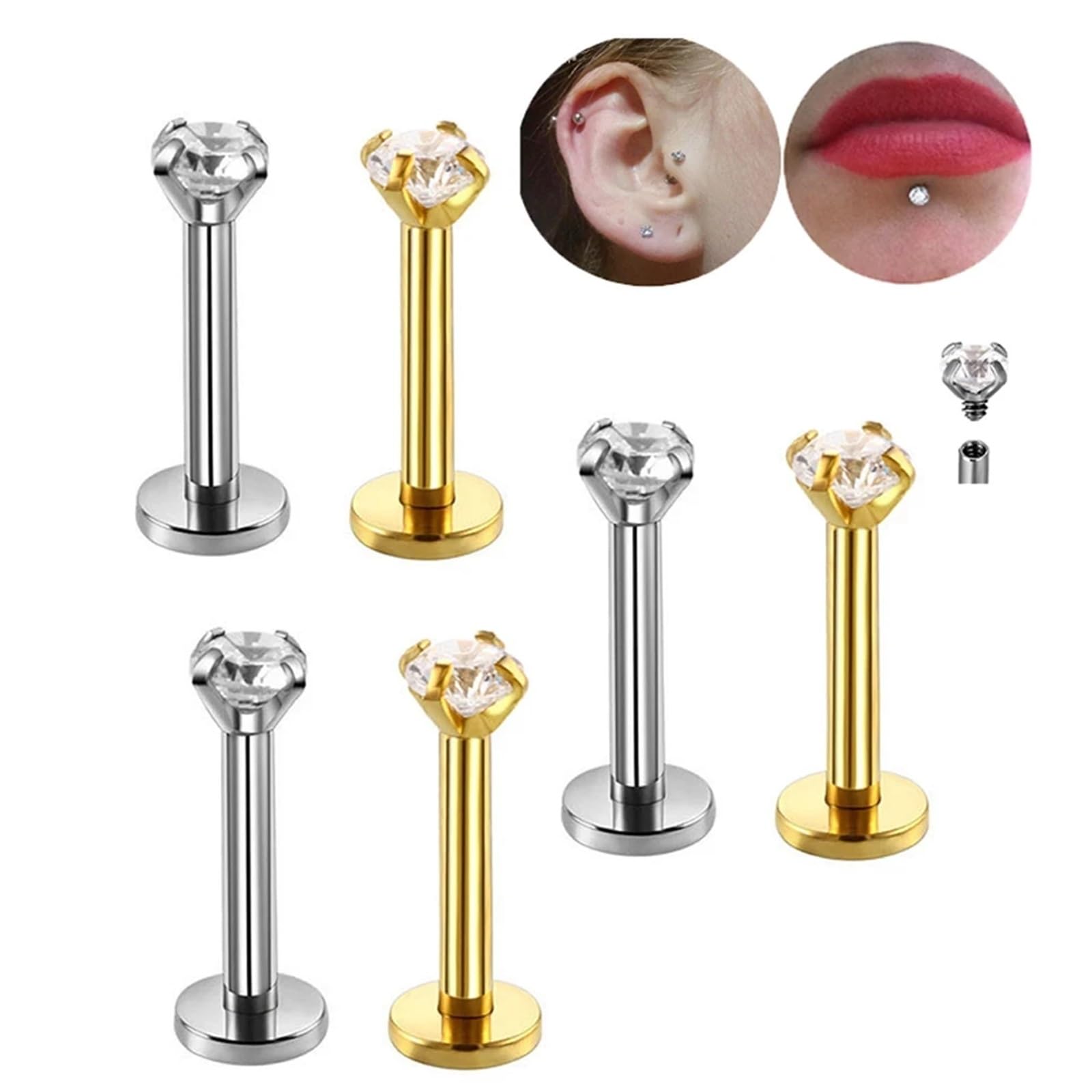 10 Uds./50 Uds. G23 Ttianium Labret oreja labio Stud joyería piedra cuadrada cartílago Tragus pendiente lengua pernos roscado joyería del cuerpo