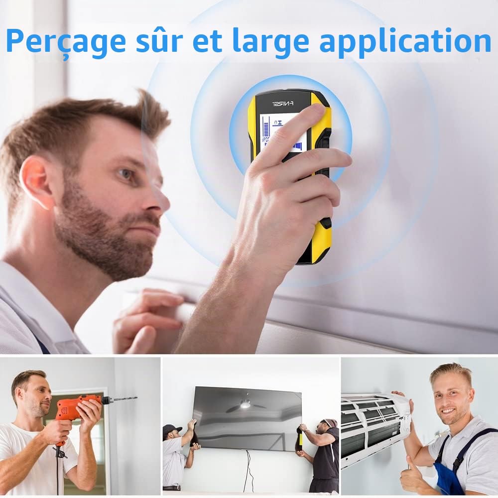 DollaTek, Détecteur de métal, scanner mural avec trou de positionnement de nouveau design pour fils de câbles vivants AC, détection de métal, bois et broches