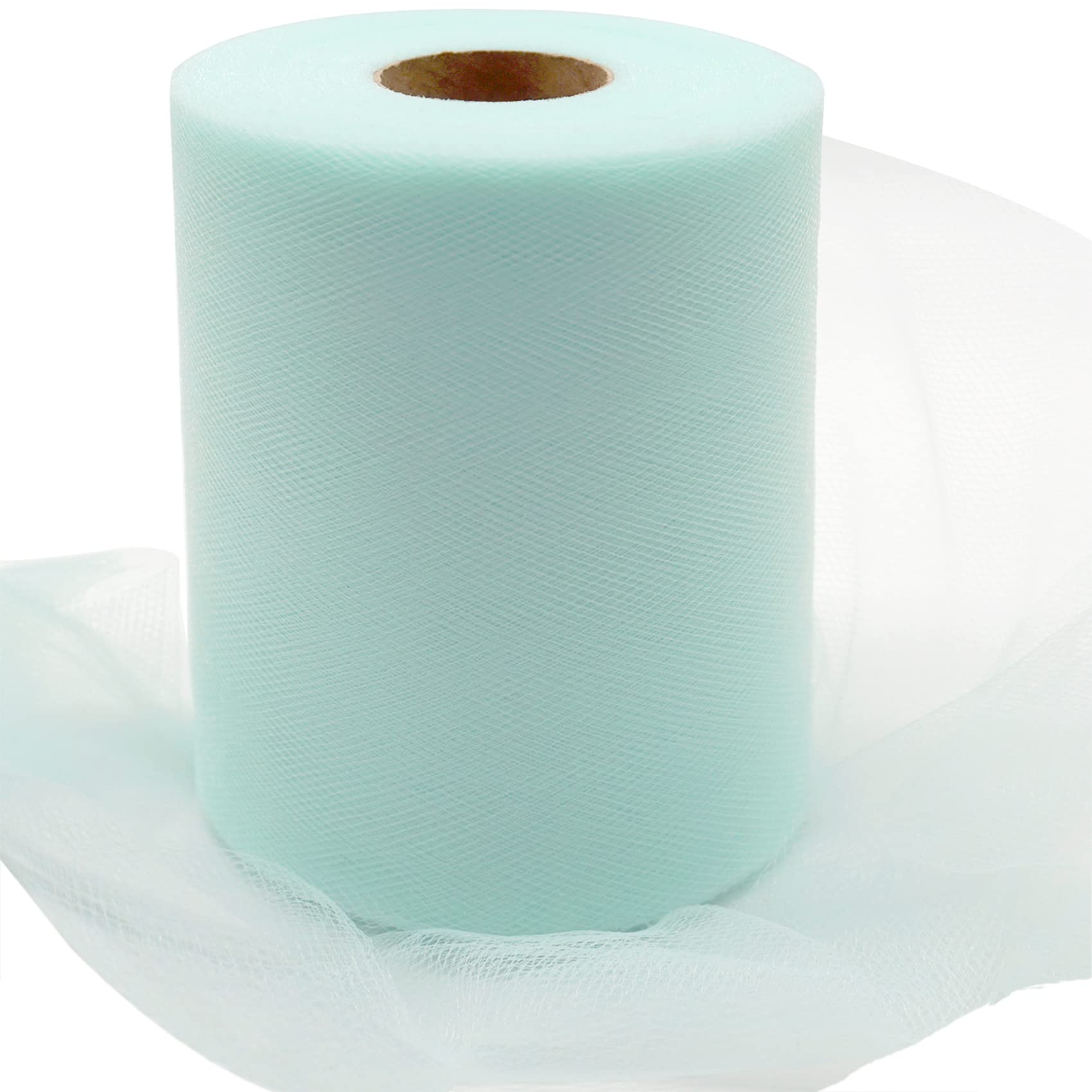 Aqua Blue Tulle Fabric Roll 6 Inch by 100 Yards (300 feet) Sheer Tulle Netting Spool Tulle Ribbon for Tutu Skirt Gift Wrapping Wedding Baby Shower Party Decorations DIY Crafts
