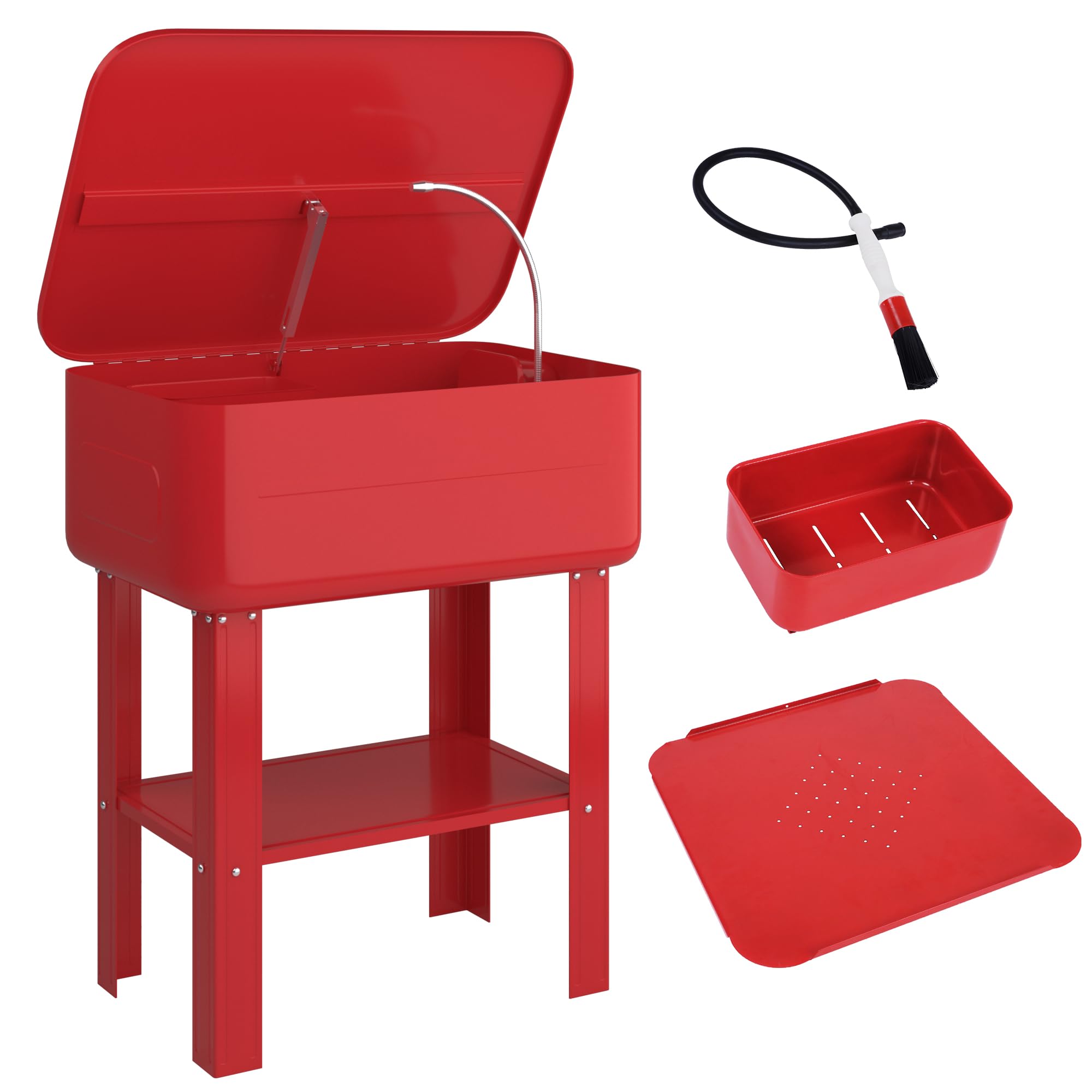 TIMBERTECH® Vasca di Lavaggio per Officina - 80L, Pompa 12L/min, Cestello Estraibile, Base Stabile, Tubo Flessibile - Attrezzatura Lavaggio Officina, Carello, Vasca Lavapezzi