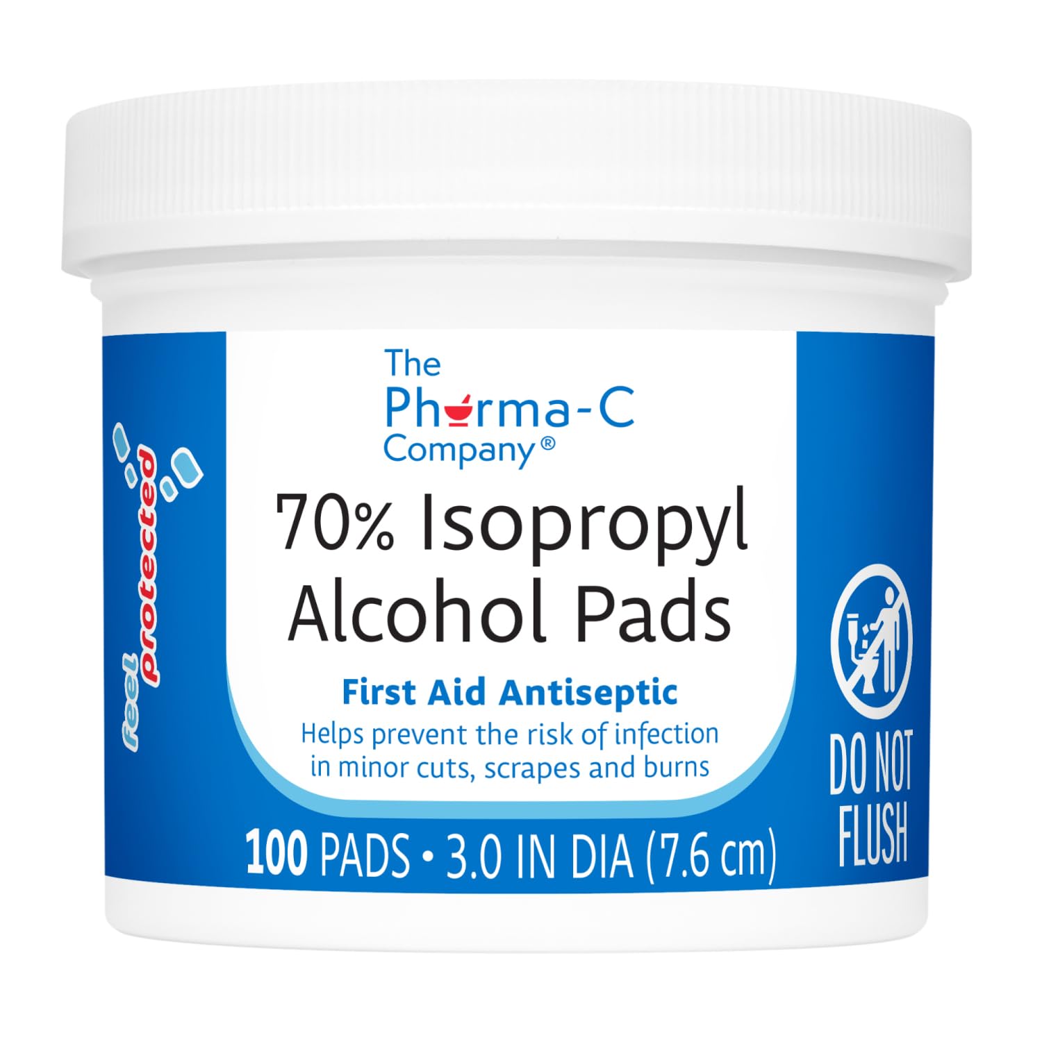 The Pharma-C Company 70% Isopropyl Alcohol Pads [100 count]. First Aid - Antiseptic Wipes - Extra Large - Alcohol for minor cuts, scrapes and burns.