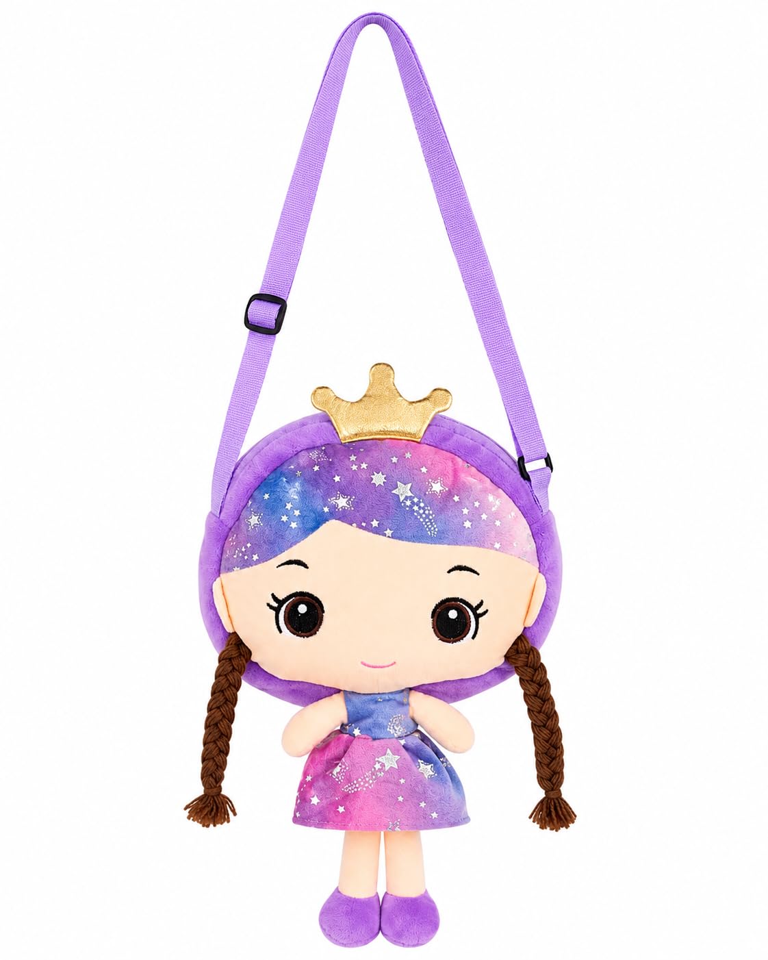 Cute Princess Doll Sling Bag for Girls | Soft Plush Crossbody Purse | Kids Shoulder Bag Pink-image-45