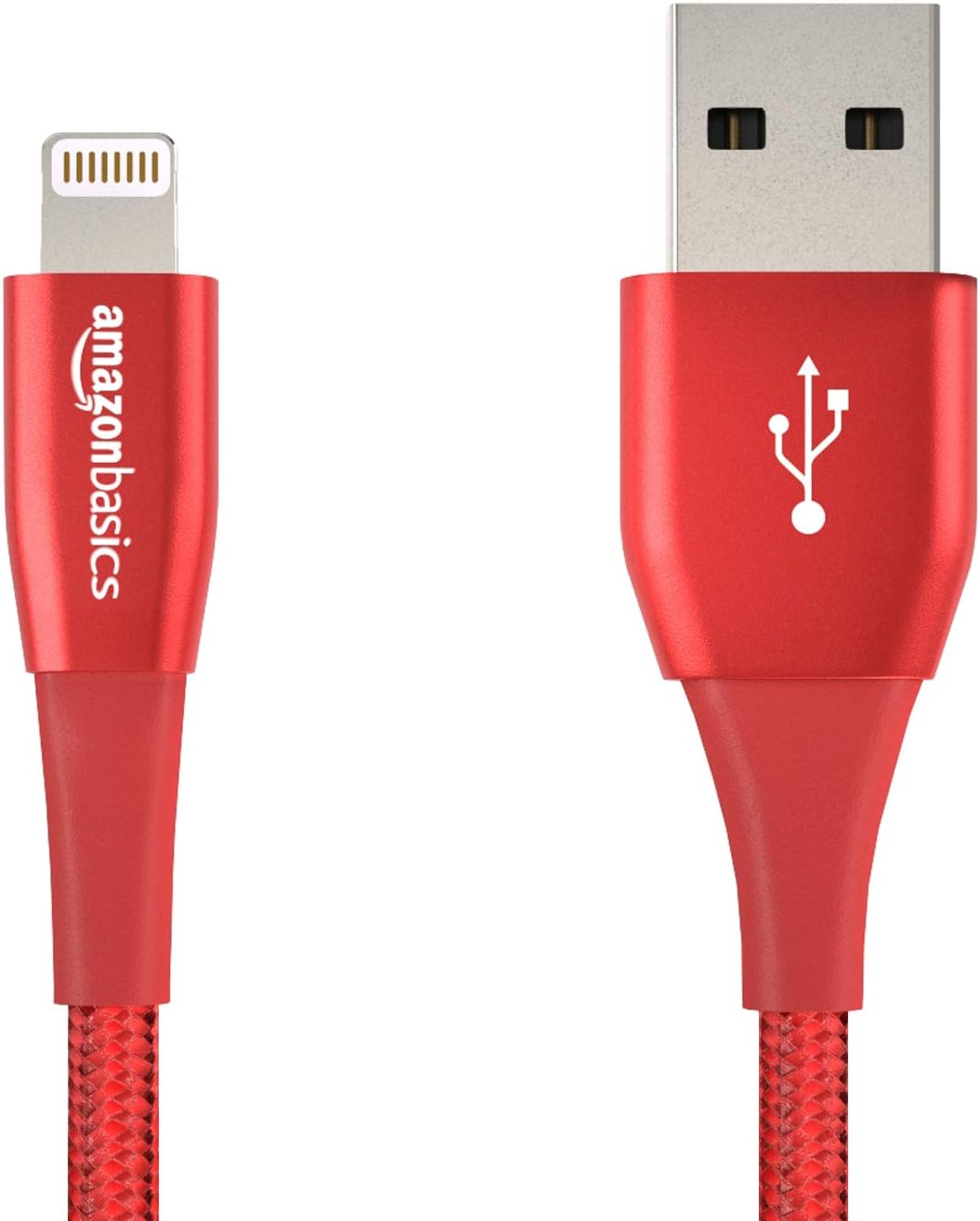 Amazon Basics Double Nylon Braided USB A Cable with Apple Lightning Connector, Premium Collection - 4-Inch, 12-Pack - Red