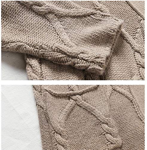 Doufine Casaco feminino de tricô Cardi folgado com fileira única, Caqui, Medium