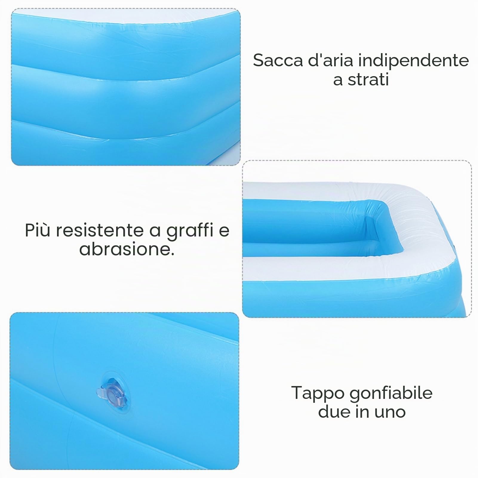 Piscina gonfiabile per bambini, grande piscina quadrata per il gioco in casa, vasca da bagno gonfiabile in PVC extra spesso con camere d’aria indipendenti, piscina e (Blu)