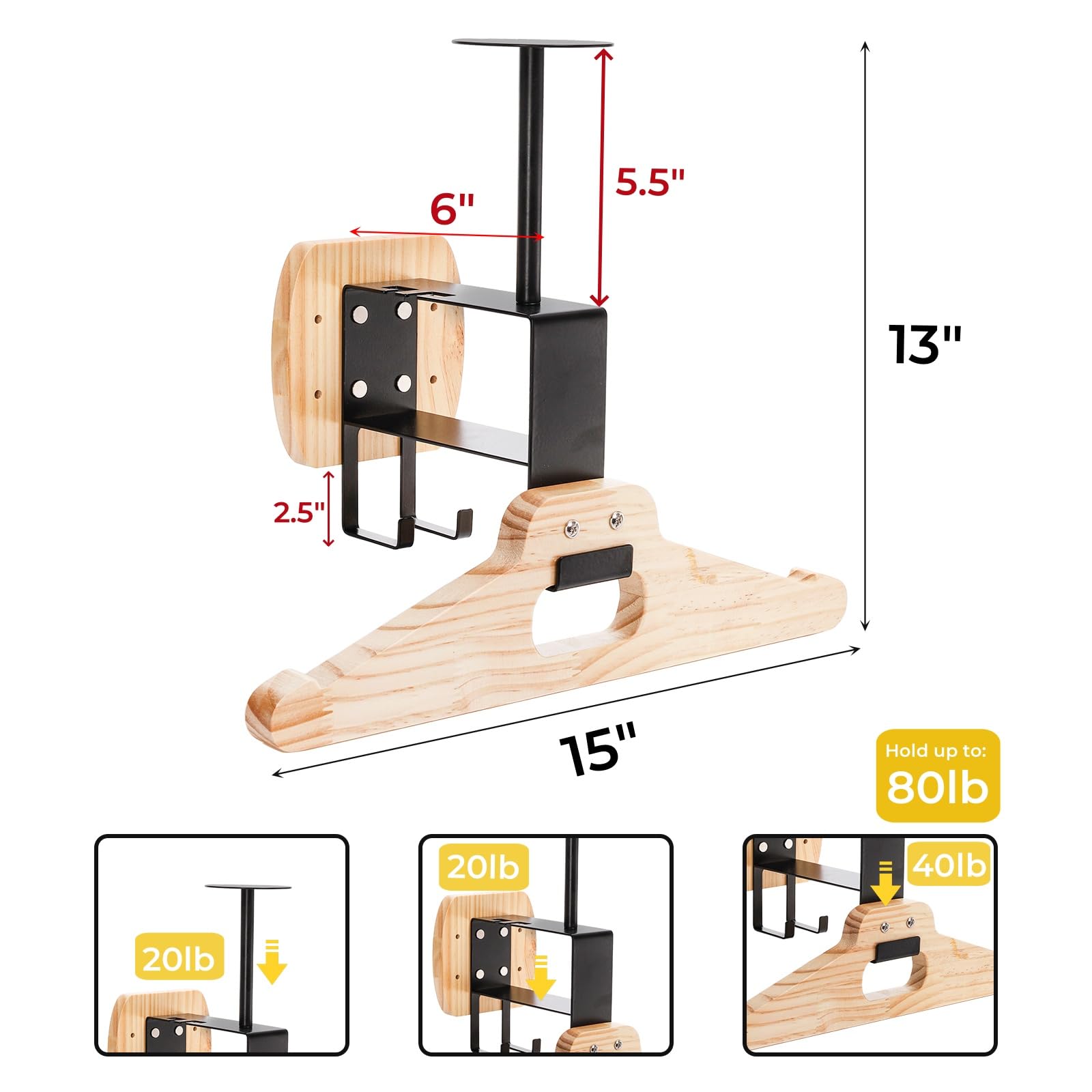 Eorbow Tactical Gear Wall Mount, Wooden Motorcycle Helmet Holder Stand, Heavy Duty Helmet Display Hanger, Multipurpose Jacket Rack for Police, Soccer, Cycling, Skiing Gears, Coats, Vets, Hats, Caps