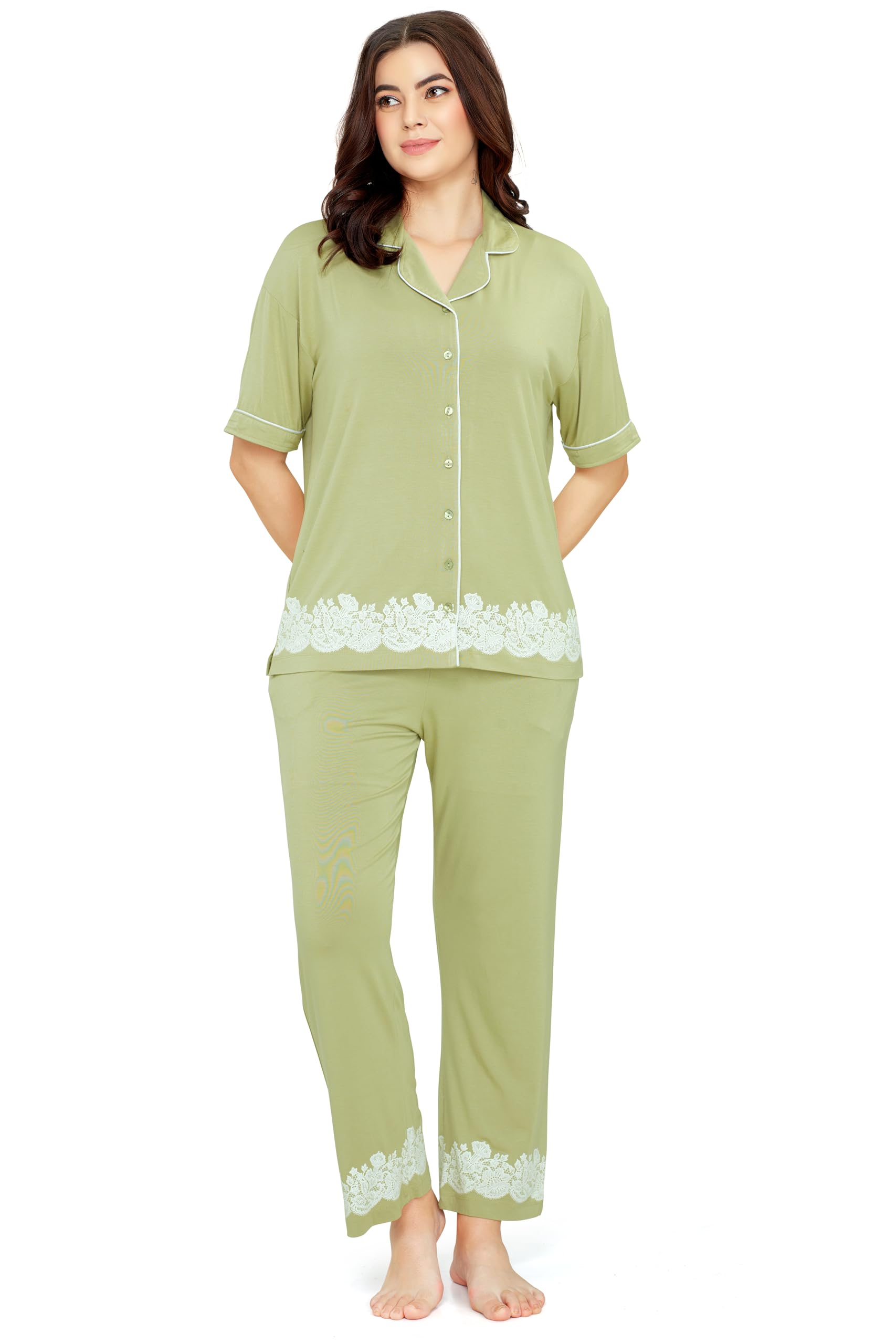 Women's Viscose Floral Printed Night Suit Set of Shirt & Pajama Set-image-16