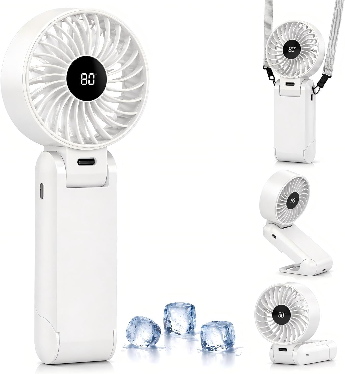 Kizozo Handventilator USB, Mini Ventilator Wiederaufladbar, Tragbar Ventilator klein, Handventilator faltbar mit 5 Geschwindigkeitsstufen, Ventilator leise mit 6-12 Stunden Kühlzeit für Büro, Outdoor