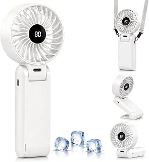 Kizozo Handventilator USB, Mini Ventilator Wiederaufladbar, Tragbar Ventilator klein, Handventilator faltbar mit 5 Geschwindigkeitsstufen, Ventilator leise mit 6-12 Stunden Kühlzeit für Büro, Outdoor