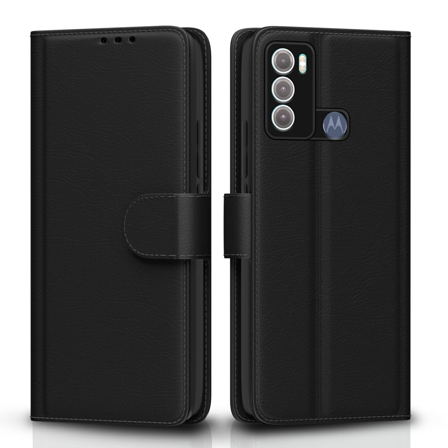 Pikkme Moto G60 / G40 Fusion Flip Case Leather Finish | Inside TPU with Card Pockets | Wallet Stand and Shock Proof | Magnetic Closing | Complete Protection Flip Cover (Black)