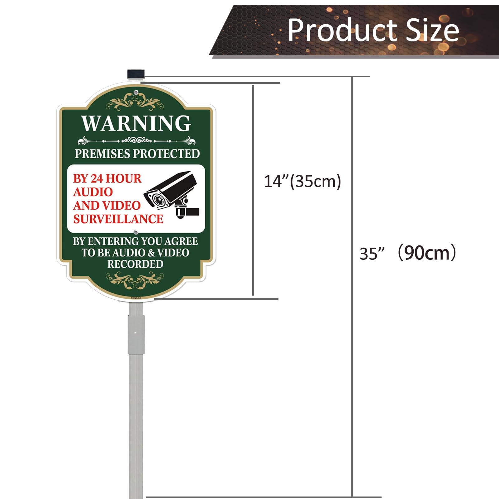 Lot de 2 panneaux de vidéosurveillance 24 heures avec piquets de 88,9 cm de hauteur, panneau de propriété privée en aluminium, protégé contre les UV, résistant à la décoloration