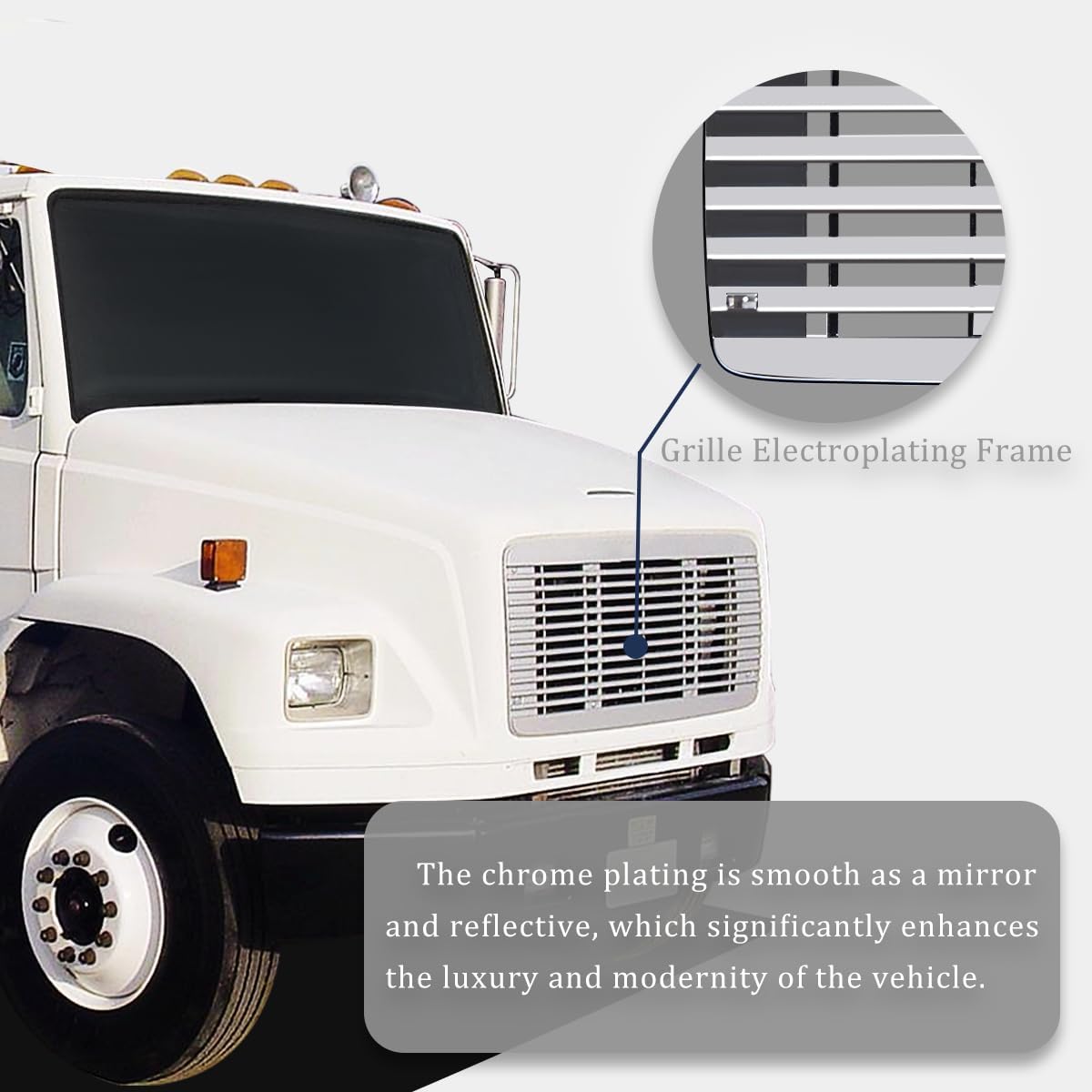 Front Chrome Grille Without Bug Screen A17-12935-000 Compatible With 1991-2004 Freightliner FL 60 70 80 106 112