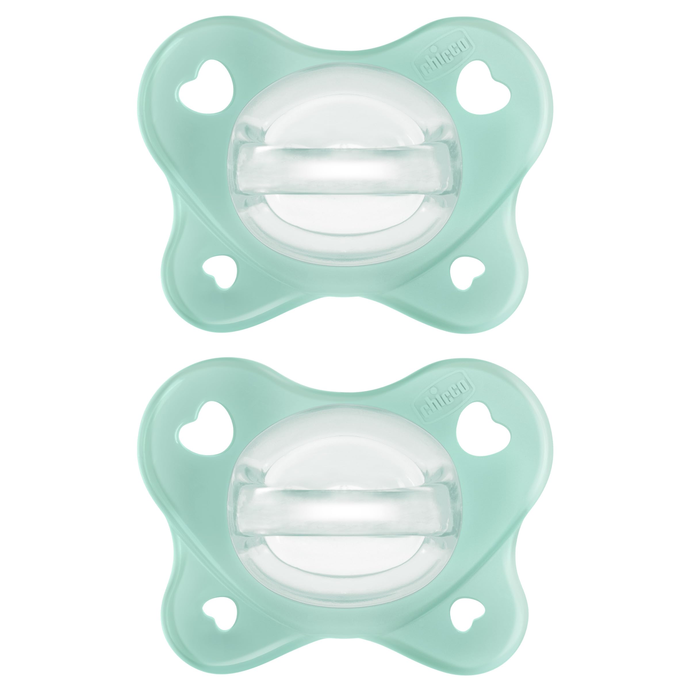 Chicco PhysioForma® Dual Soft One-Piece Orthodontic Silicone Pacifier for Babies 0-2 Months | BPA & Latex-Free | Reusable Case | Seafoam, 2pk