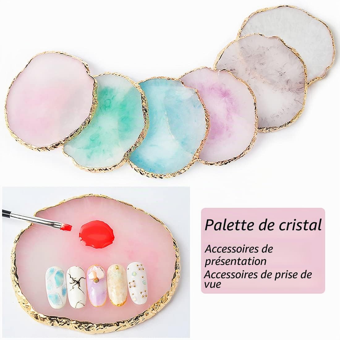 BAQI 1 Palette de Vernis à Ongles en résine - Plaque de mélange de Couleurs - Bord doré - Pratique - Tableau d'affichage de Maquillage - Dessin de Couleur - Support pour manucure