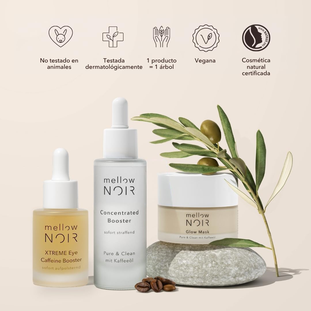 mellow NOIR Concentrated Booster 30ml | EFECTO REAFIRMANTE INMEDIATO | Sérum con Ácido Hialurónico para el Rostro | Sérum Contorno de Ojos | Tratamiento para Ojos y Rostro | Vegano