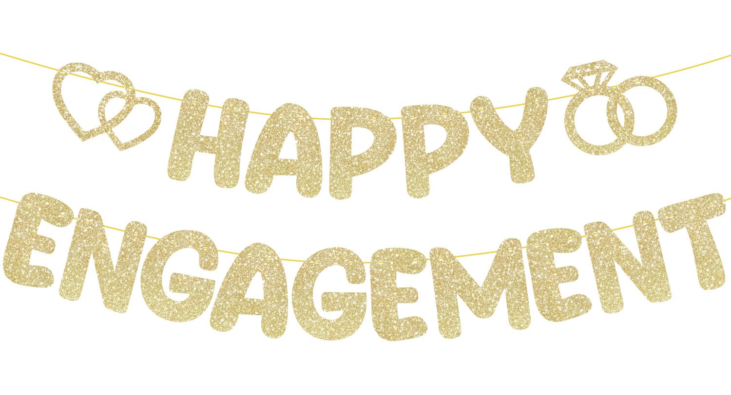 Pre-Strung Engagement Party Decorations,Glitter Happy Engagement Banner,Engaged Banner Congratulations Wedding for Bachelorette Party Shower Signs Decor（ Champagne Gold ）