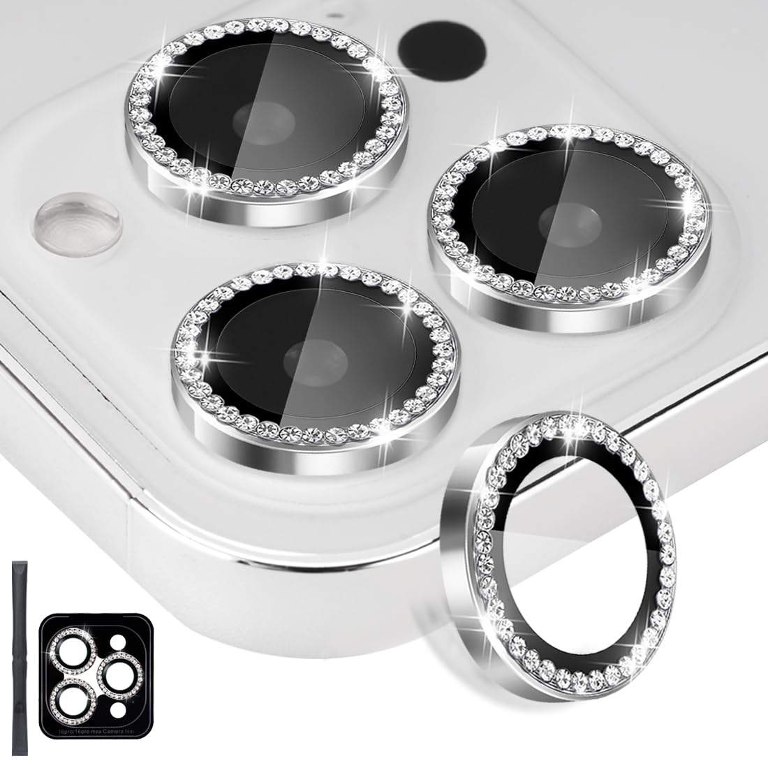 Rayorcon Camera Lens Protector for iPhone 16 Pro & iPhone 16 Pro Max, Tempered Glass Lens Protector Aluminum Alloy Ring Camera Cover Fits for iPhone