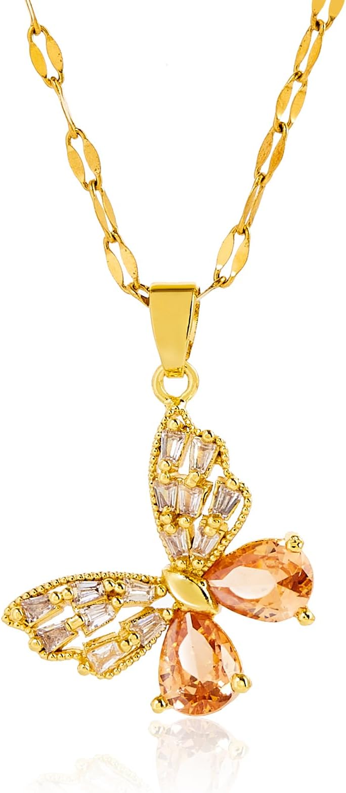 LiuyuqianGold Butterfly Necklace for Women- Dainty Gold Pendant Necklaces Cubic Zirconia Necklace, Butterfly Jewelry Gifts for Women, Teen Girls……