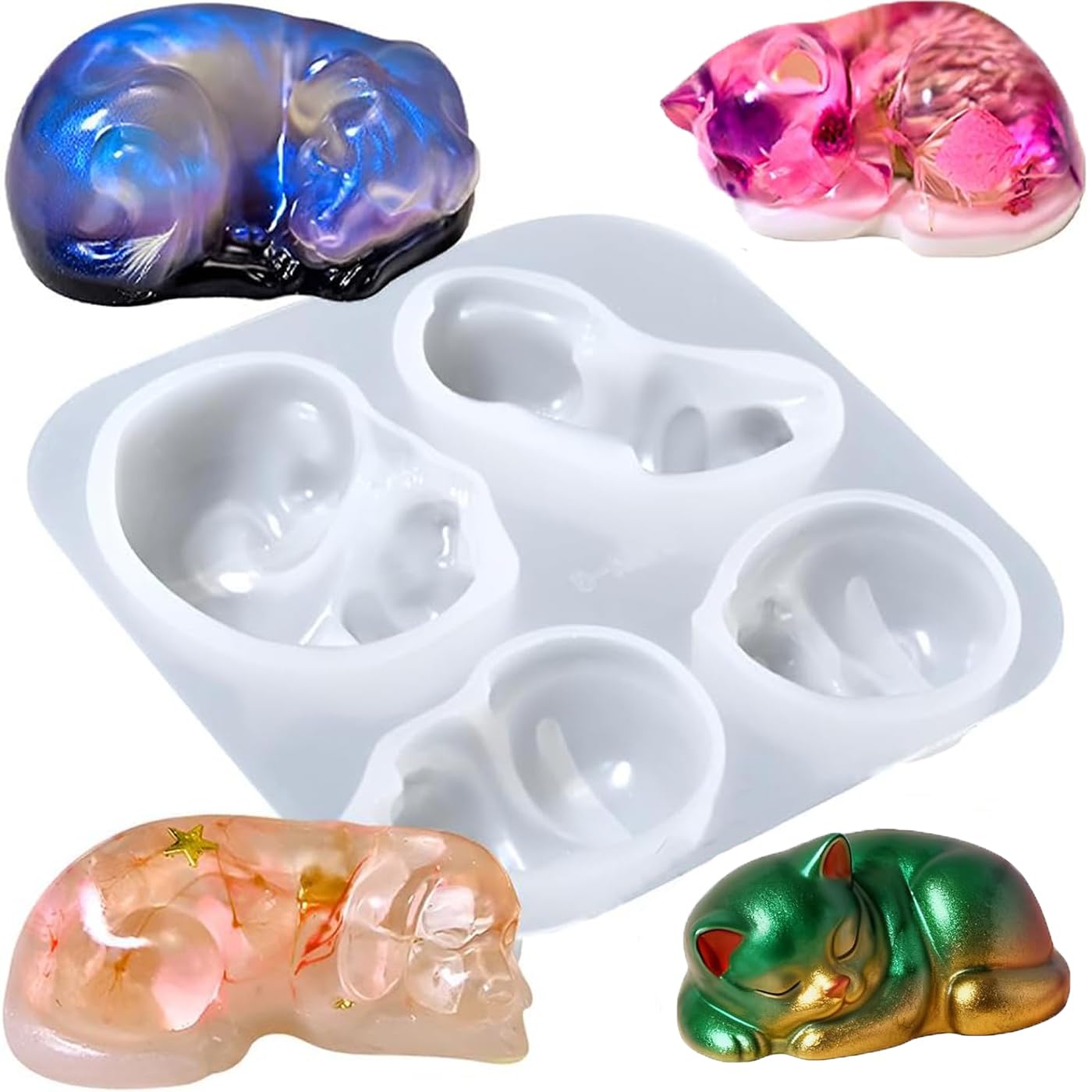 JINGLOUA Sleeping Dog Cat Figurine Resin Molds,3D Silicone Epoxy Mould,for Pet Memorial Statue,Preserving Pet Hairs Ashes,DIY Animal Keepsake for Pet Loss(14.7x14.7)