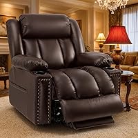 Cfvyne Triple Motor Power Lift Recliner for Seniors - Heat Massage, Lay Flat, Infinite Positions, Extended Footrest, Dark Brown
