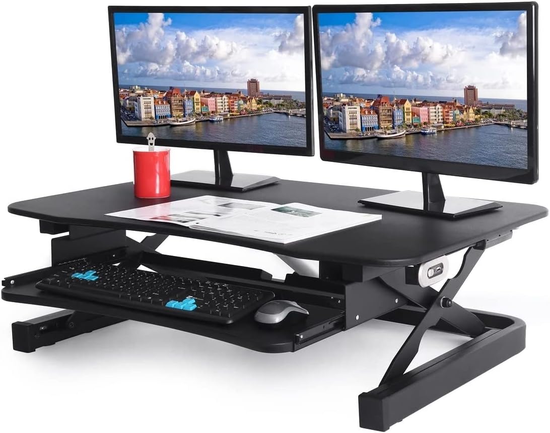 ApexDeskZT Series 36" Electric Desk Riser, 2-Tier Design, Dual Monitor Capable (Electric, Black)