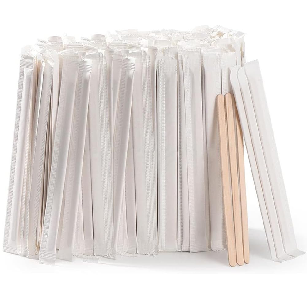Hndhbfgrt 500pcs Individually Wrapped Coffee Stirrers Wood 7.5" Coffee Stir Sticks for Coffee, Cocktail and Hot Drinks