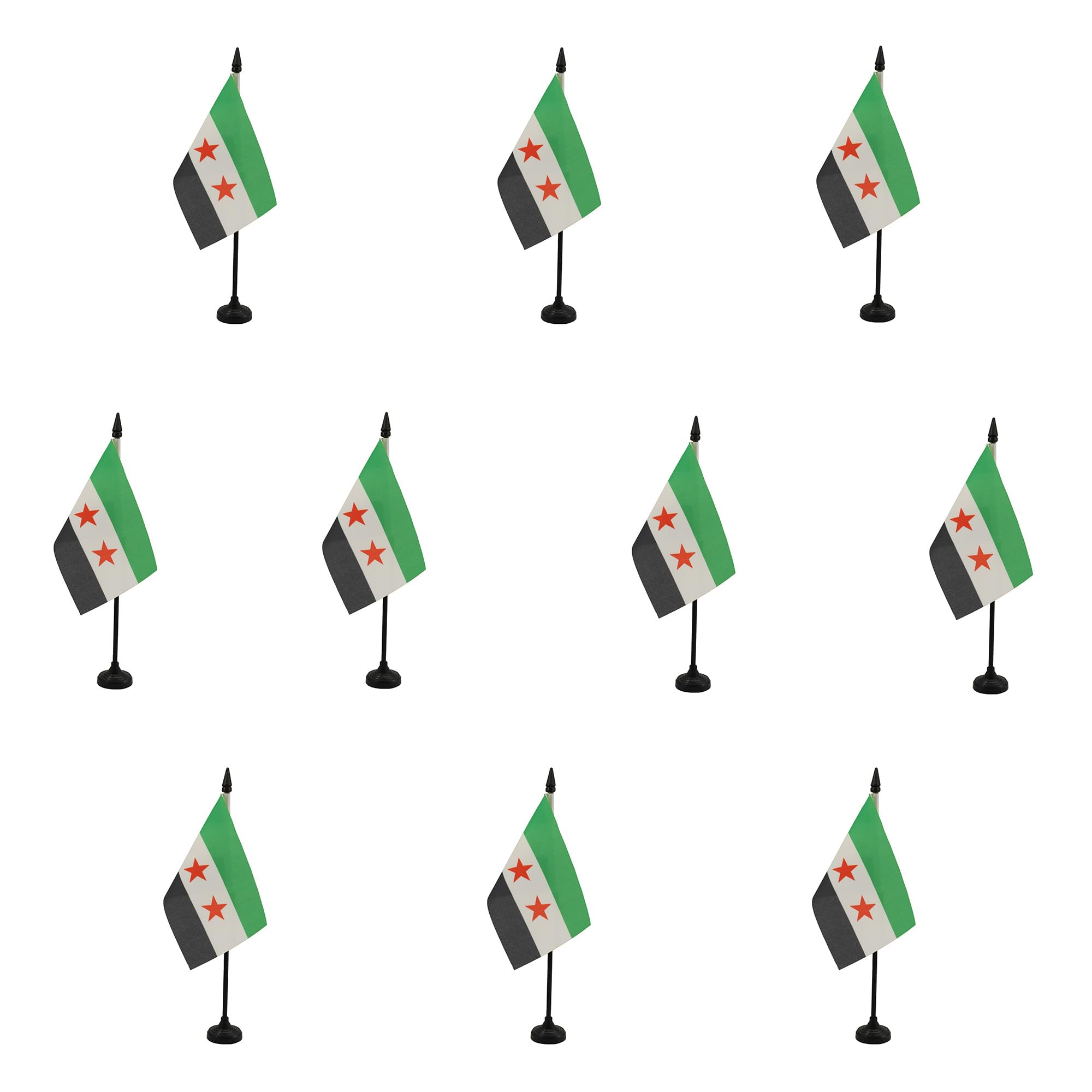 AZ FLAG - Set of 10 Free Syrian Army Table Flag 4'' x 6'' - 10 Small Army of Syria Office Flags 100% Polyester 15 x 10 cm - Mini Desk Flag with 10'' Pole and Black Plastic Base