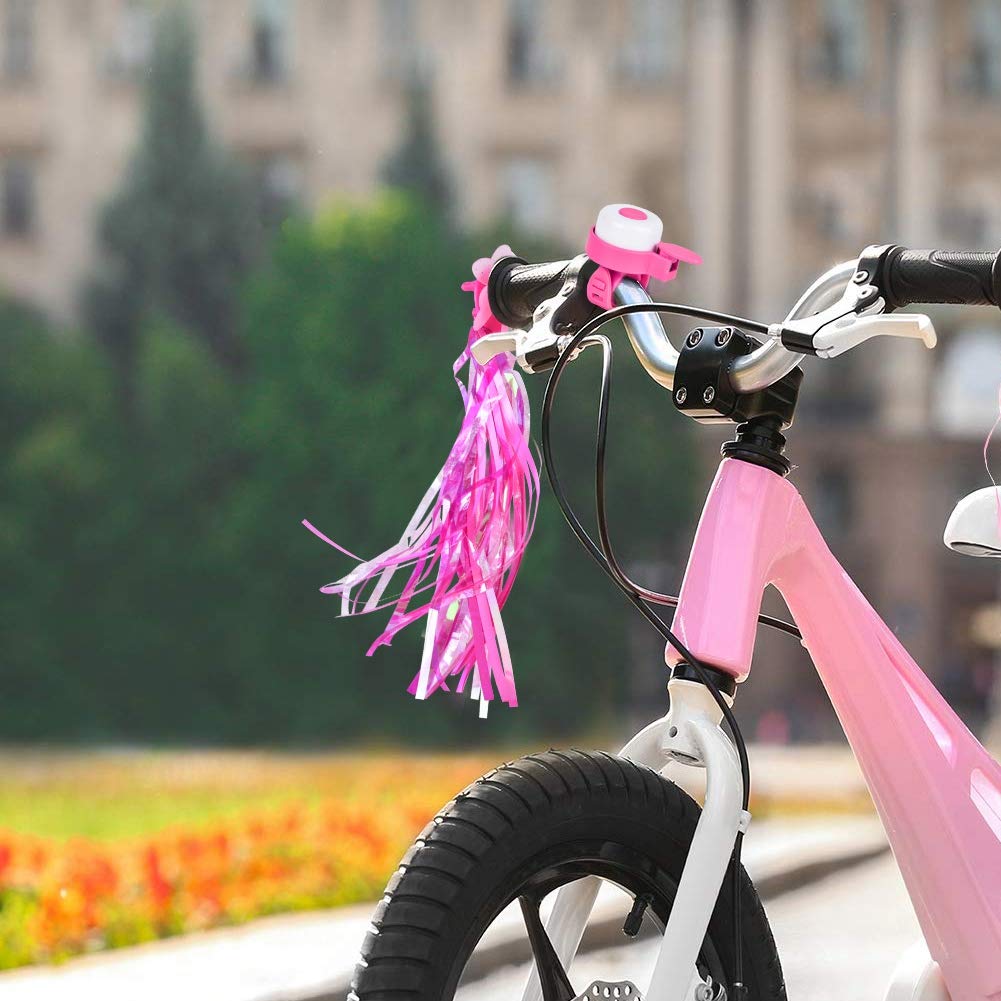 HERCHR Children's Bike Accessories Kids Bike Bell and Streamers for Girls Flower Bicycle Bell with 2 Pack Bike Streamers Kids Bike Handlebar Streamers