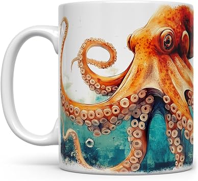 Loftipop Nautical Octopus Ceramic Coffee Mug, Nature Ocean Sea Life Cup, Outdoor Beach Lover Coastal Gifts 11oz