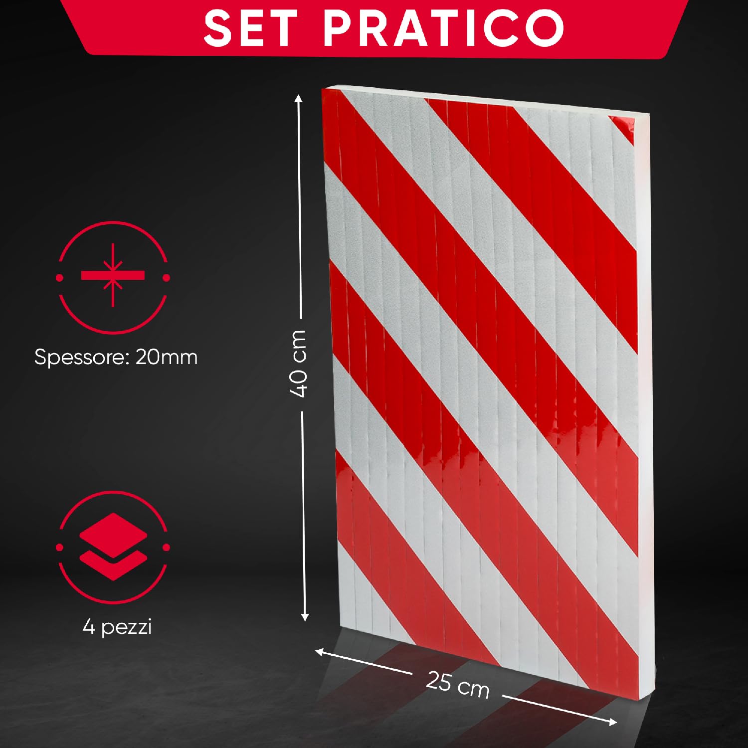 NURADA Paracolpi Garage. Protezione Portiere Auto. Pack 5. Paracolpi Portiere Auto. Paraspigoli Angolari. Angolari per Muro. Paraspigoli Gommapiuma. Colonne rotonde. 40x25x2cm (Rosso riflettente)