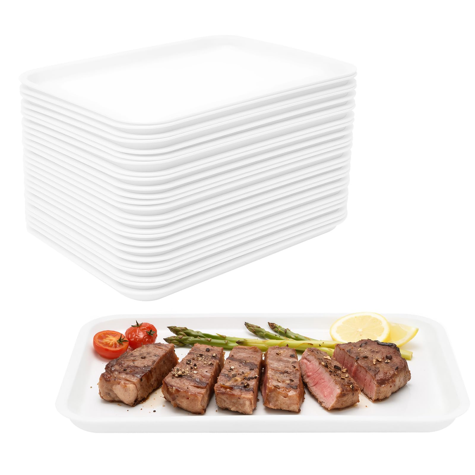 24 bandejas de plástico para servir, antideslizantes, rectangulares, bandejas de plástico PP de plástico para comida rápida, bandejas de café, irrompibles, antideslizantes, para cocina