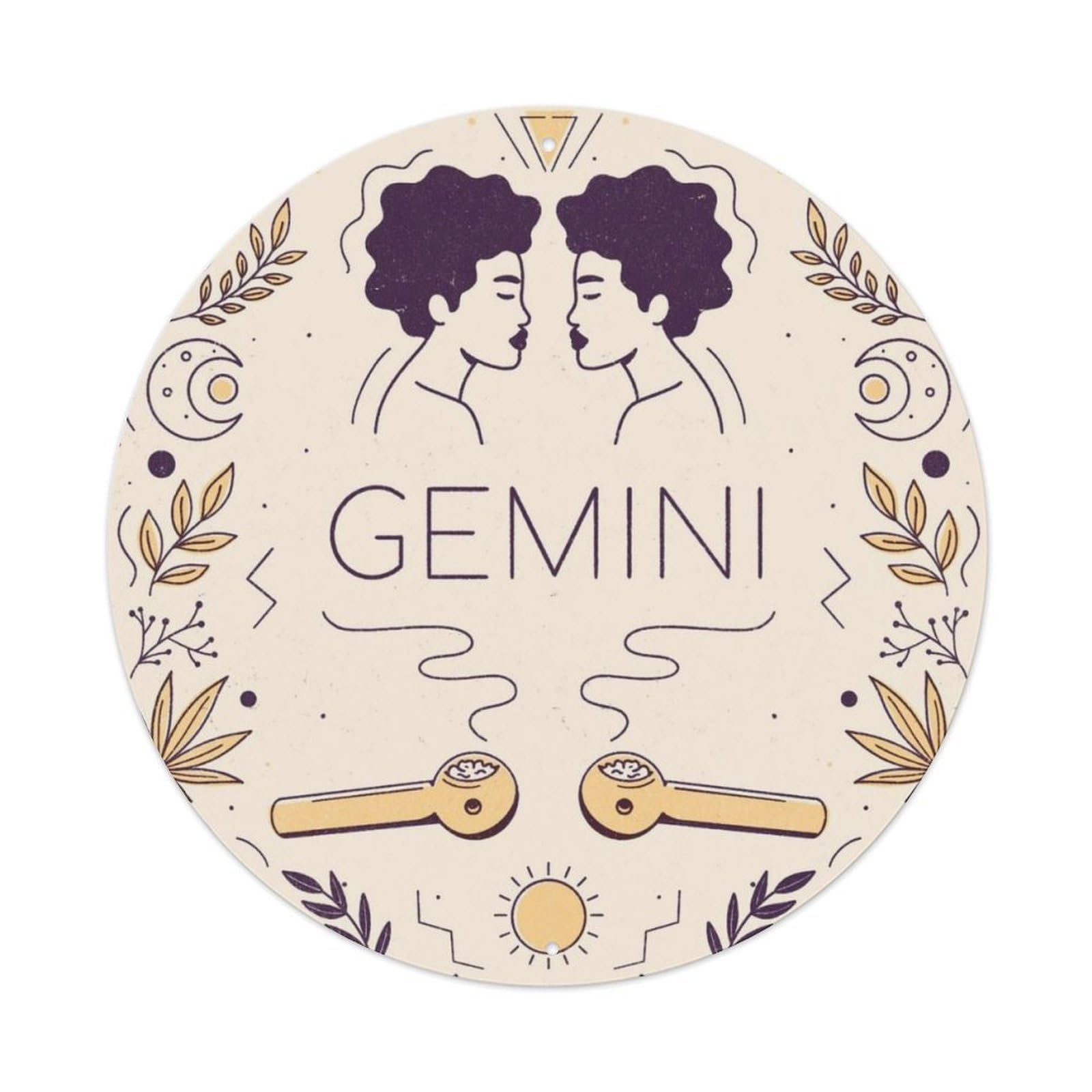 Gemini Twelve Zodiac Minimalist Poster Vintage Metal Tin Sign Plaque Wall Decor for Cafe, Club, Garden Round Metal Poster 8x8Inch