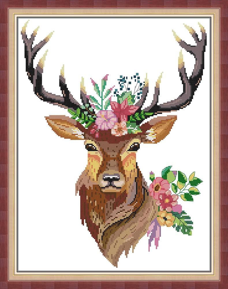OWN4B Cross Stitch Kits Pre Printed, Deer Stamped Pattern 11CT 17.7x22.4 inch DIY Embroidery Kit (Deer) — image 1