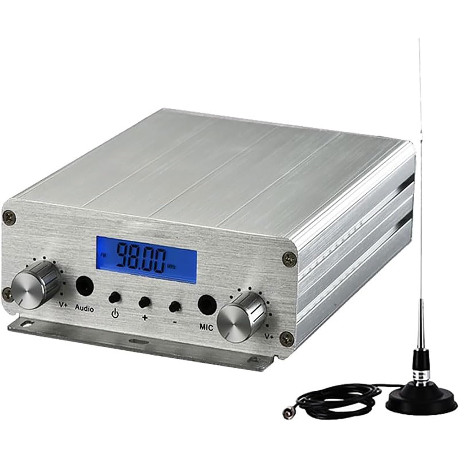 Transmisor FM de 15 W, transmisor de transmisión FM de Largo Alcance de 87-108 MHz con Conector de micrófono de 3,5 mm, para autocine, estacionamiento de Iglesias, Eventos de supermercados