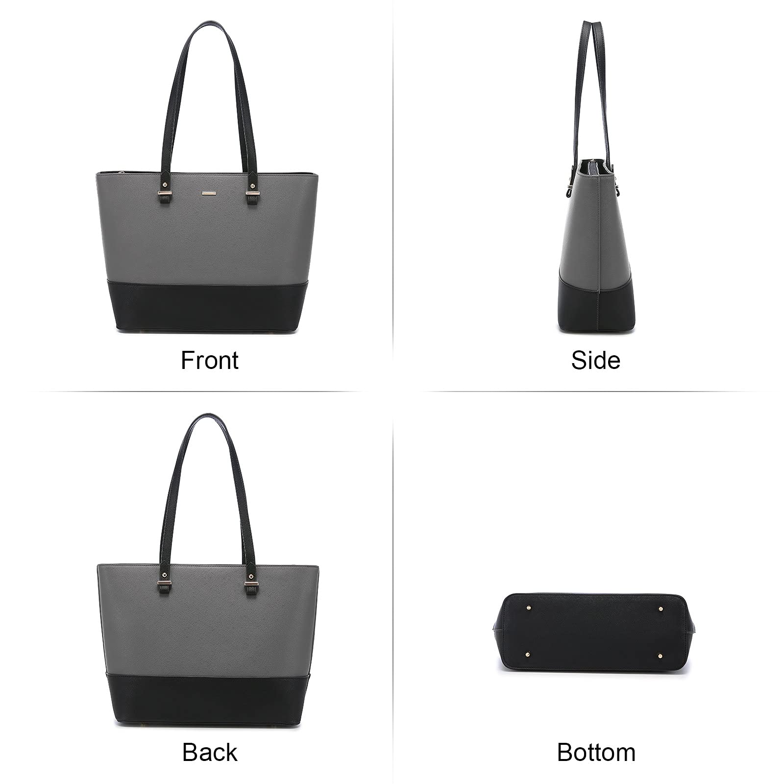 LOVEVOOK Handbags for Women Shoulder Bags Tote Satchel Hobo 3pcs Purse Set: Grey/Black