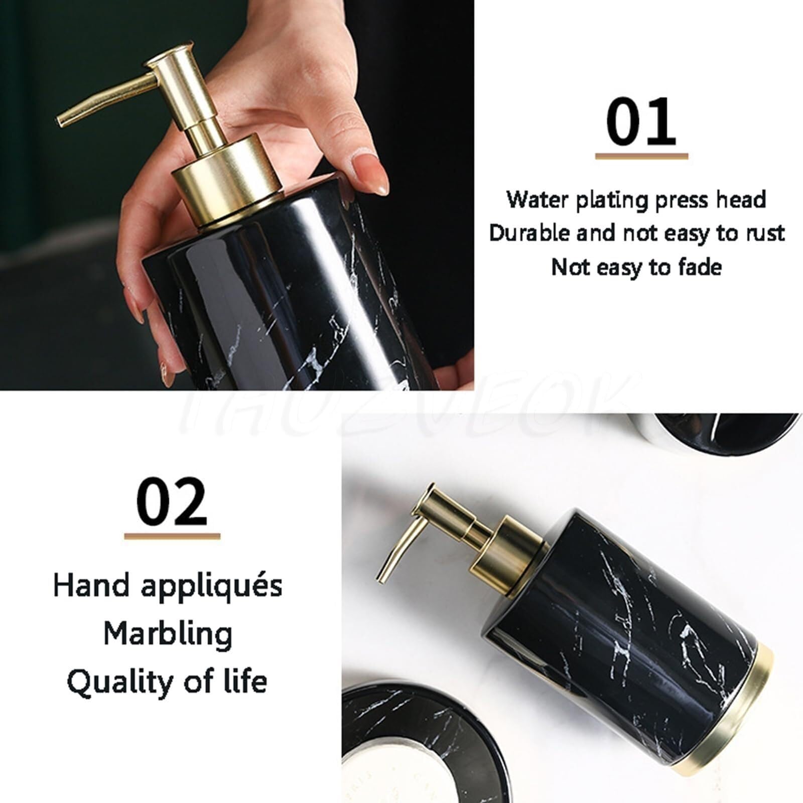Set di accessori per il bagno Set di 5 dispenser sapone in ceramica, 3 bicchieri for spazzolini, portaoggetti, stile Coastal Deco Arredamento per gli affittuari(Green)