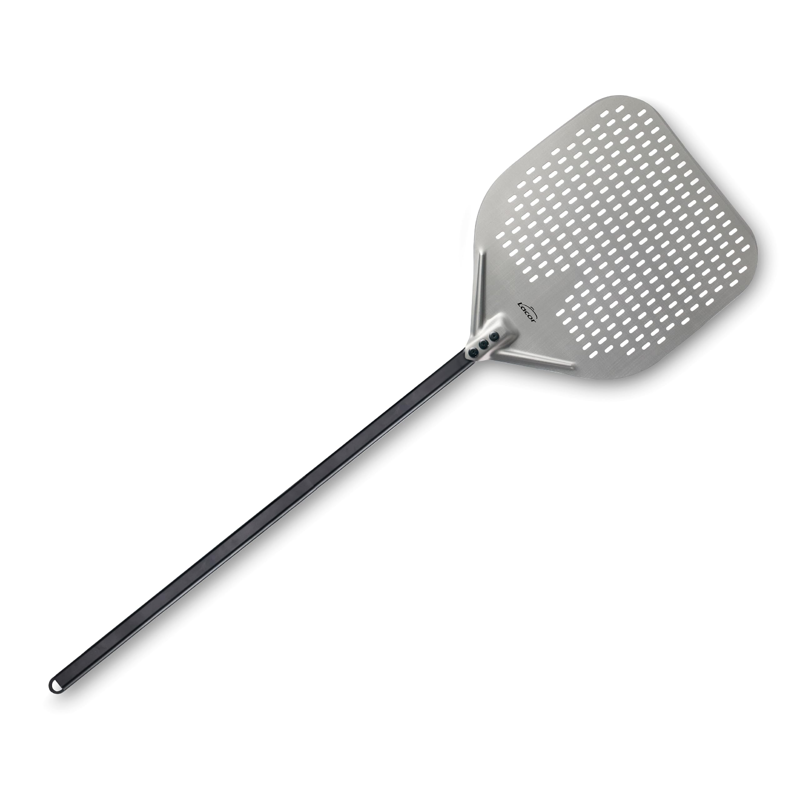 LACOR - 61466 - Pala Pizza Fuoco, 30 x 30 x 120 cm, Aluminio Anodizado, Base Perforada, Uso Profesional, Apta para Hornos de Piedra, Leña o Eléctricos, Ligera, Robusta y Manejable