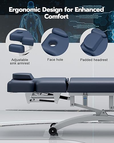 Miniatura 8 de SyyBhb Mesa de masaje eléctrica profesional Hi-Lo con ruedas, respaldo ajustable hacia abajo para tratamientofacialbellezaspaterapia física (azul)