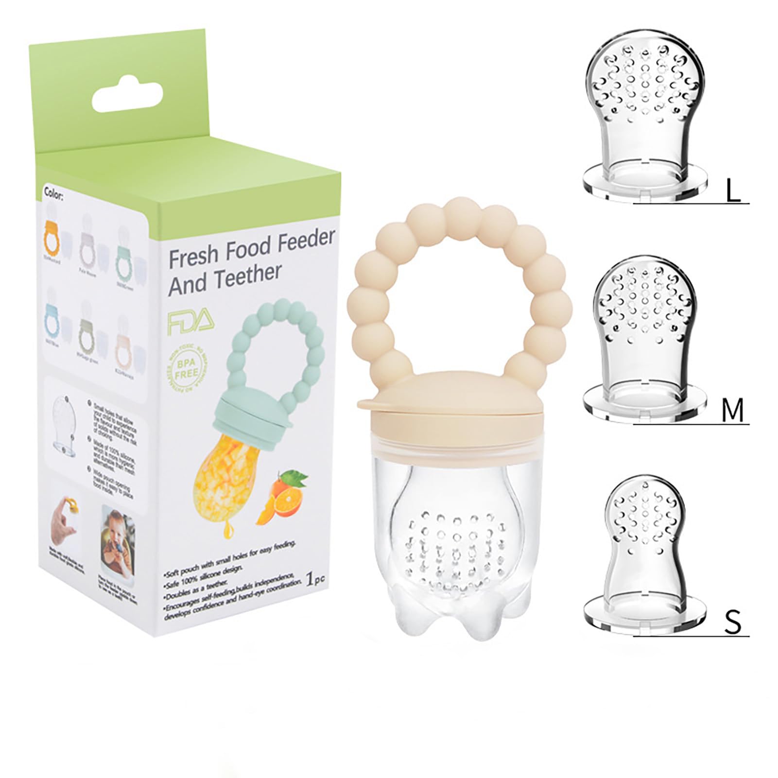 Btspepejoy Fruit Food Feeder Pacifier Fruit Pacifier Feeder Baby Teether Toy Silicone Fruit Feeder Baby Fruit Feeder Pacifiers (Khaki)