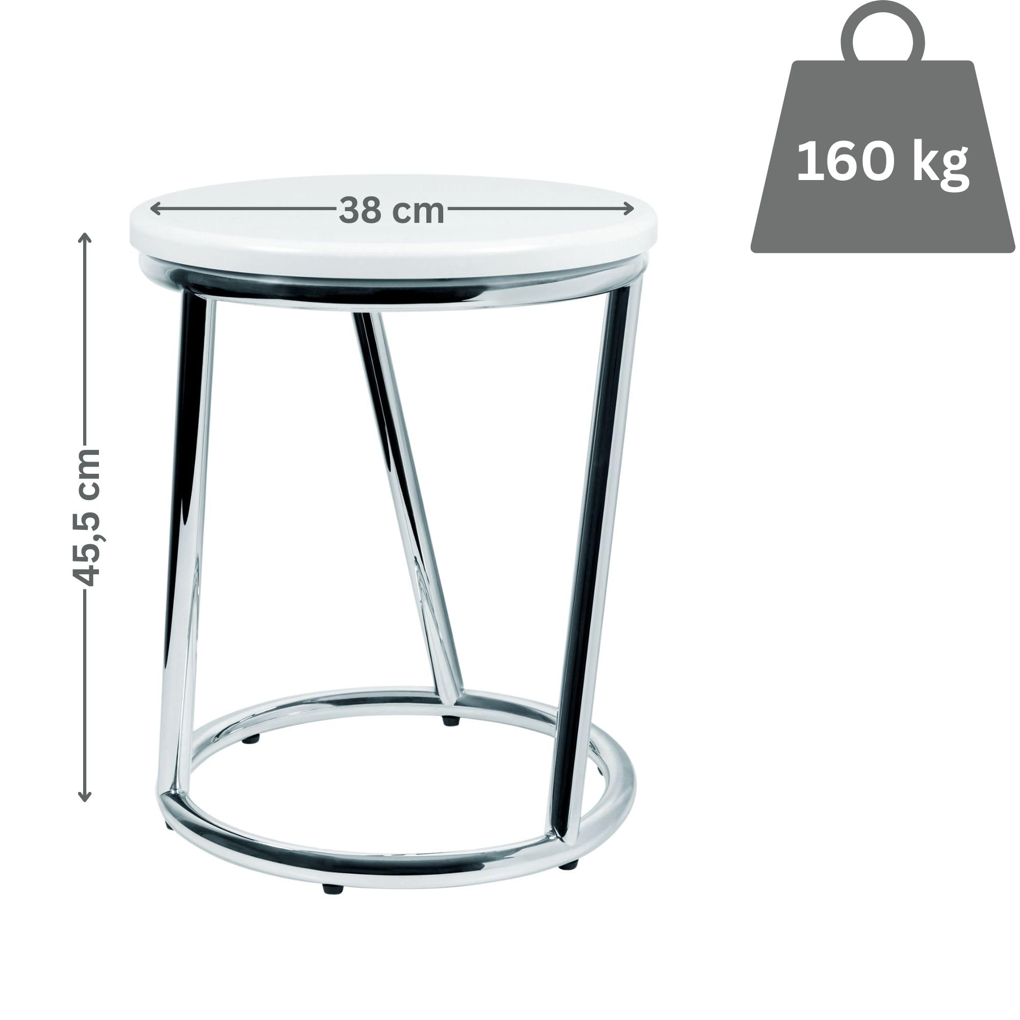 Taburete de Baño Salina – Taburete Redondo de Metal Cromado Brillante – Taburete Robusto con Asiento Blanco Diseño Bar – Taburete Multiusos Baño y Cocina