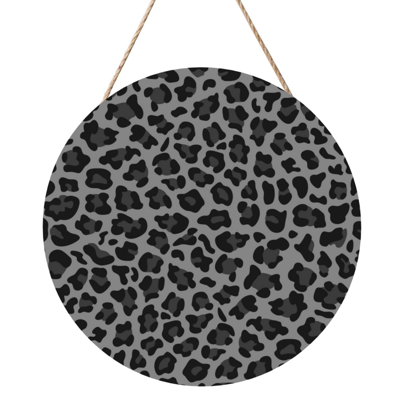 InOmak Gray And Black Leopard, Round Wood Panel Painting 12 in, Wall Hanging Painting For Home