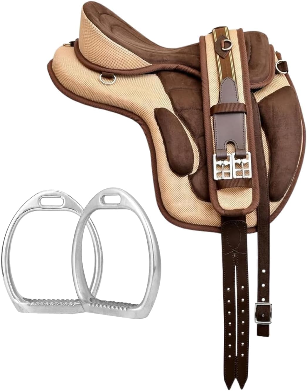 Synthetic Treeless Horse Saddle with Matching Girth | Lightweight Adjustable Freemax Saddle for Trail Riding, Training & Endurance | Soft Padded Equestrian Tack for Horses (Brown, 14 Inch) โ image 1