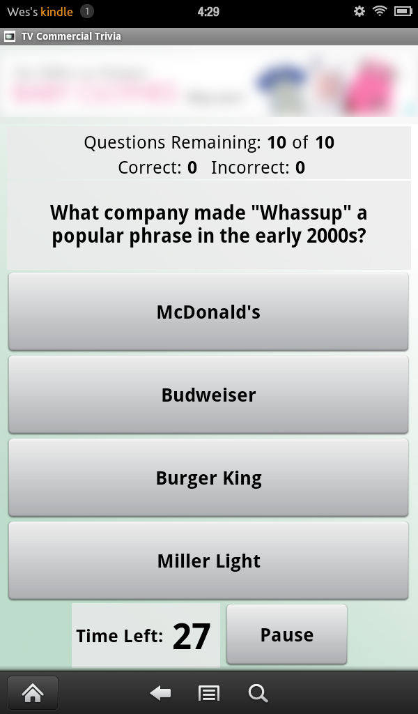 TV Commercials Trivia - App on Amazon Appstore