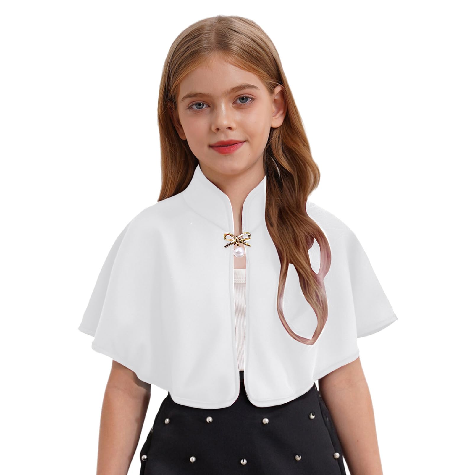 Aislor Cape à Capuche Bébé Fille Princesse Boléro Broderie Florale à Volants Couche Dentelle Chemise Haut à Nouer pour Fête Cérémonie Baptême Photographie Ya-Blanc 3-5 Ans