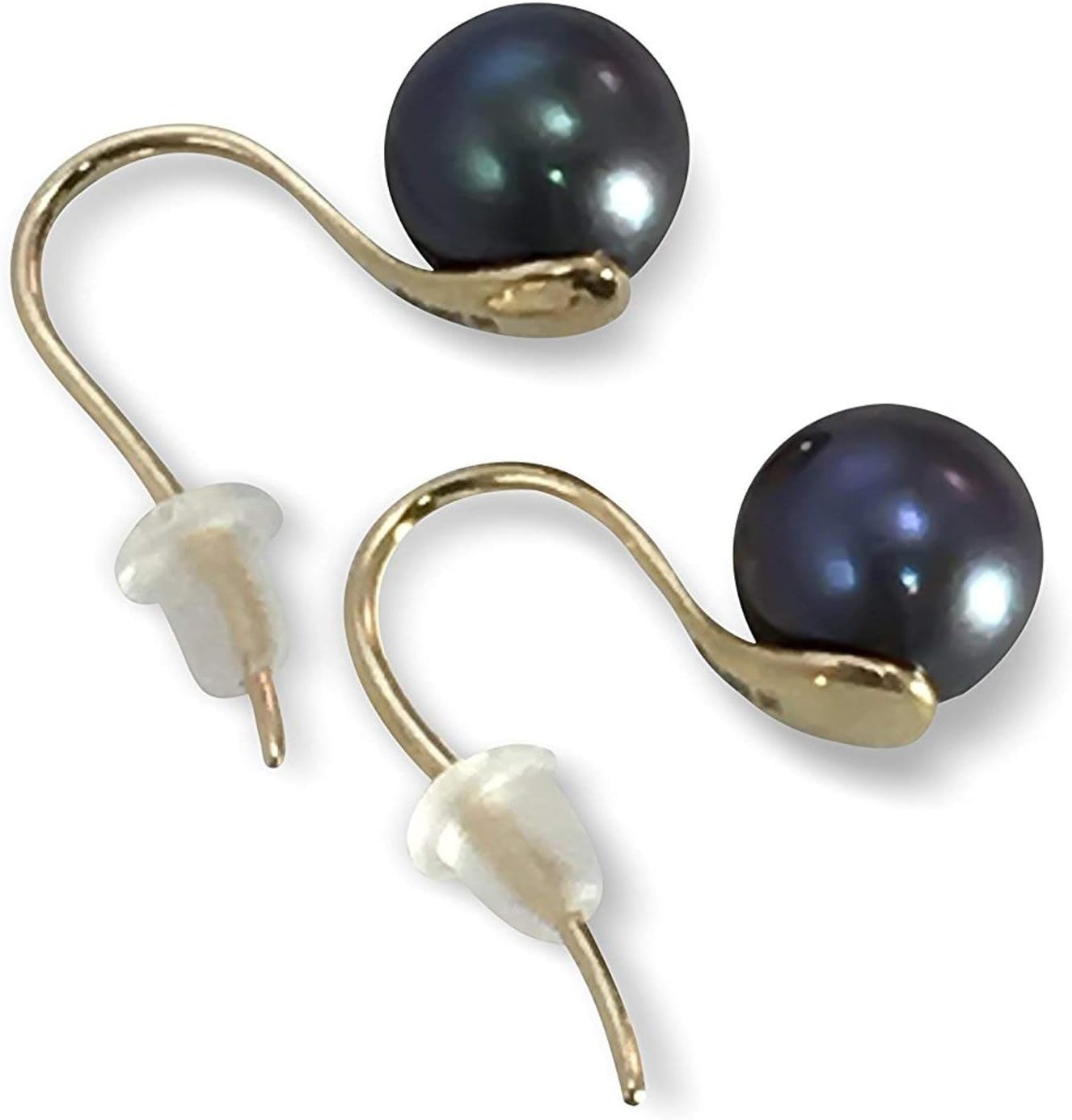 HinsonGayle AAA GEM 8-8.5mm Round Freshwater Cultured Pearl Dangle Earrings 14K Gold