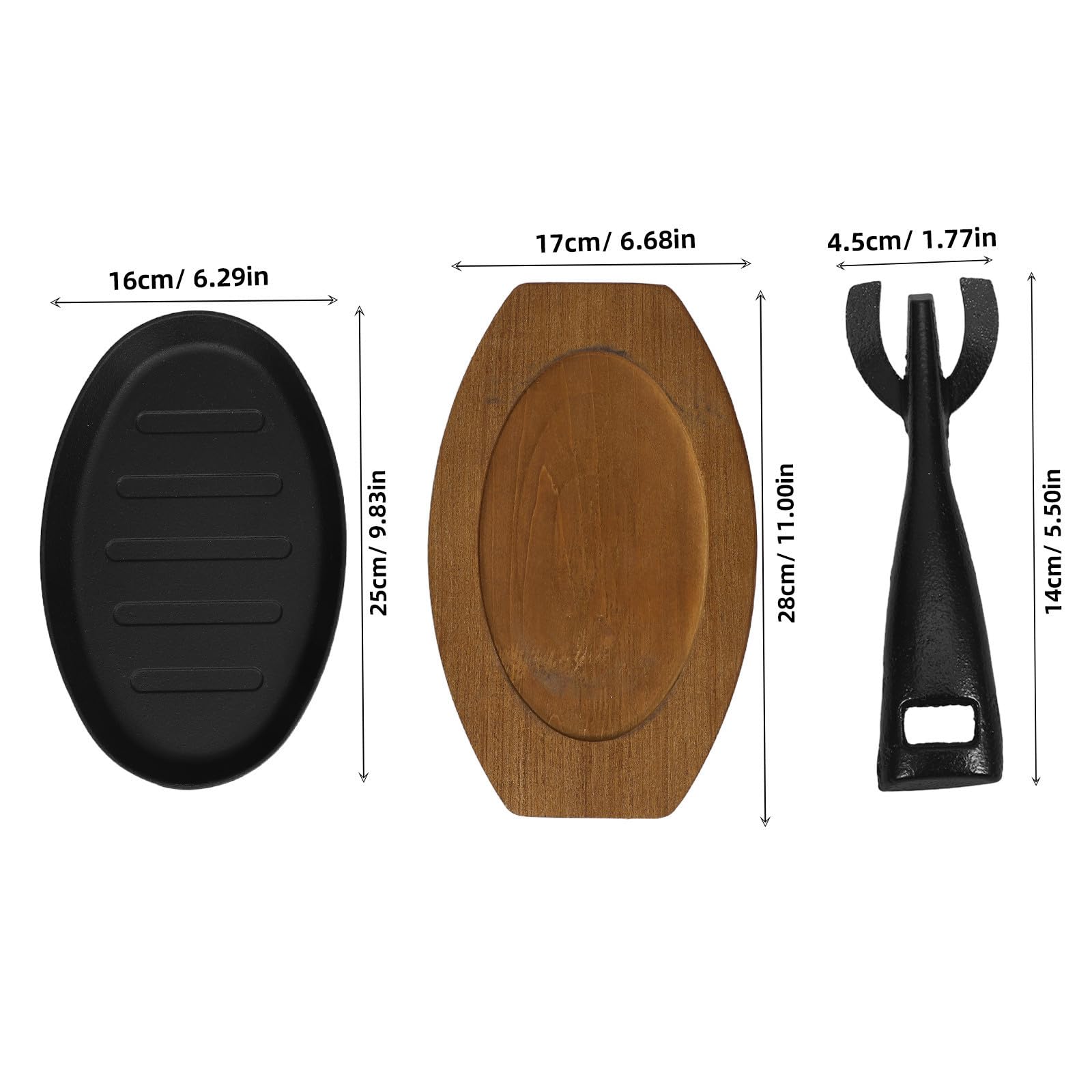 Padella in Ghisa per Bistecche, Set 1 Pezzo Nero con Base in Legno
