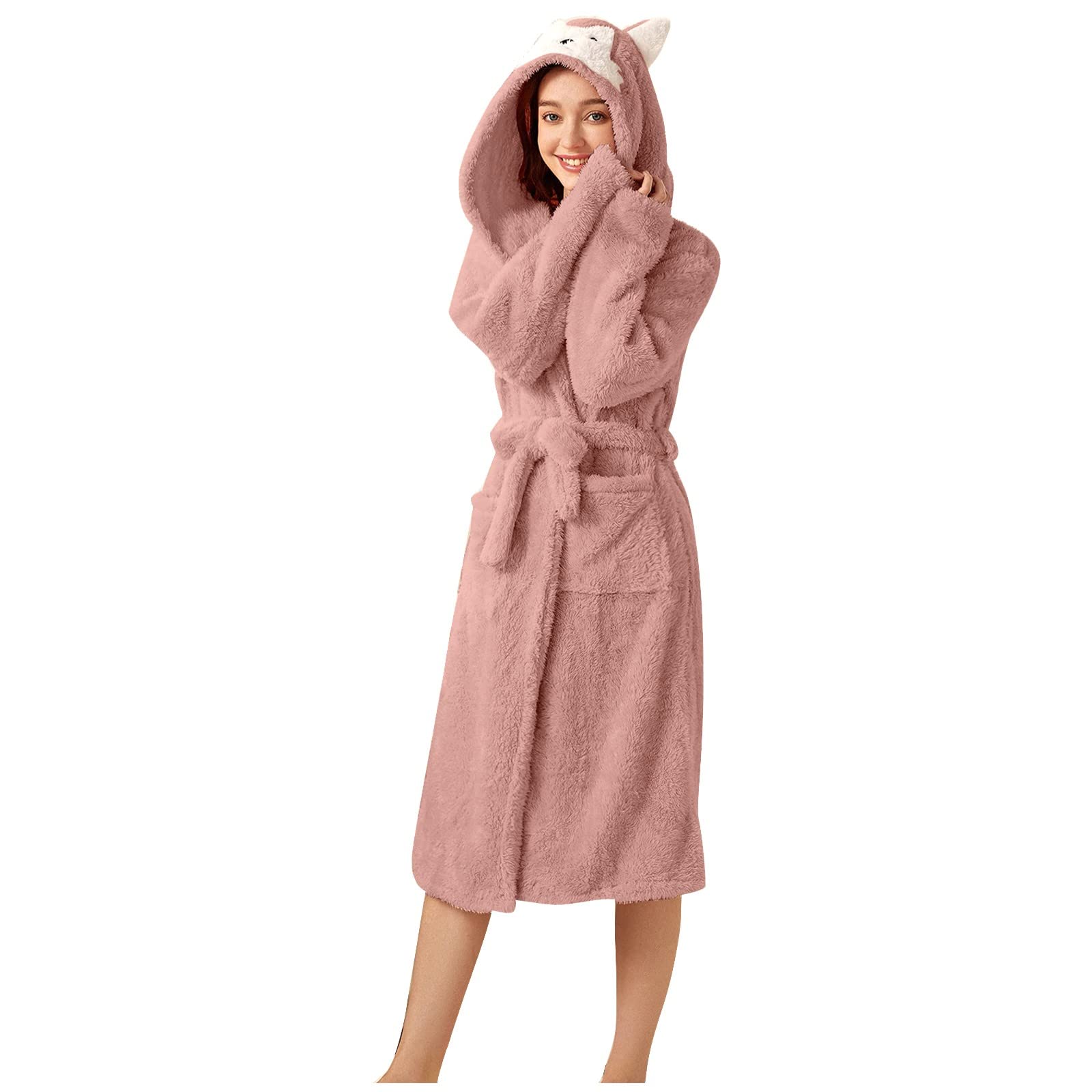 Générique Peignoir De Bain Femme avec Capuche Robe De Chambre Absorbant Poches Doux Pyjama Long Confort Leger Eponge pour Voyage, Piscine, Salle De Sport,