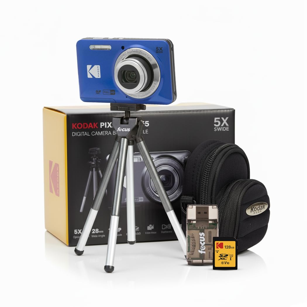 Kodak PIXPRO FZ55 Digital Camera (Blue) Friendly Zoom with 128GB SD Card, Card Reader, Tripod and Pouch (5 Items)-picture-29