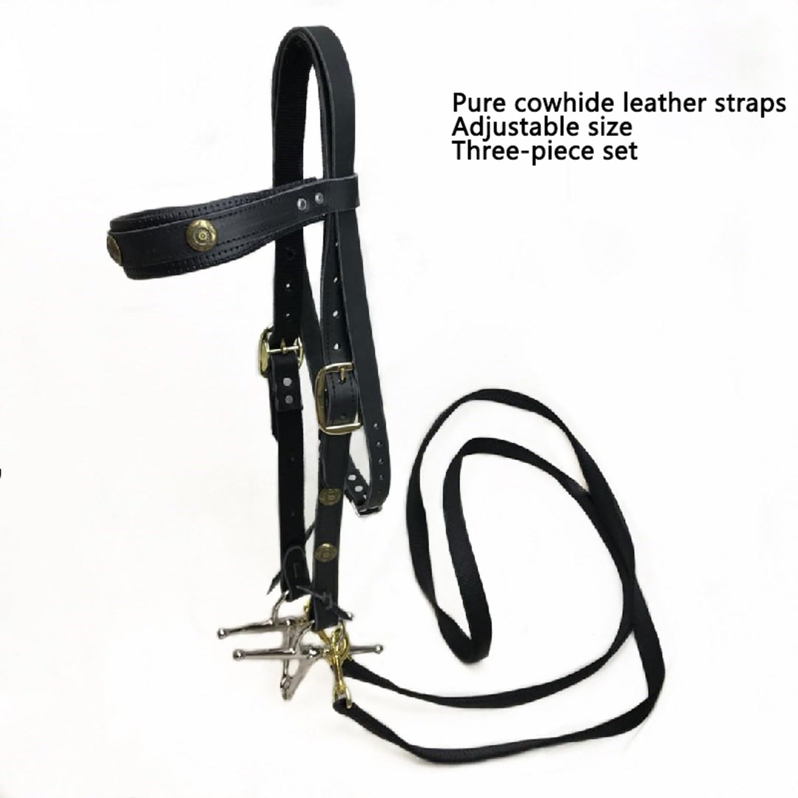 Cabeza de jaula de nylon pesada ajustable, Cabecera de caballo occidental ajustable negra con rienda decorativa for el sendero de espectáculo diario