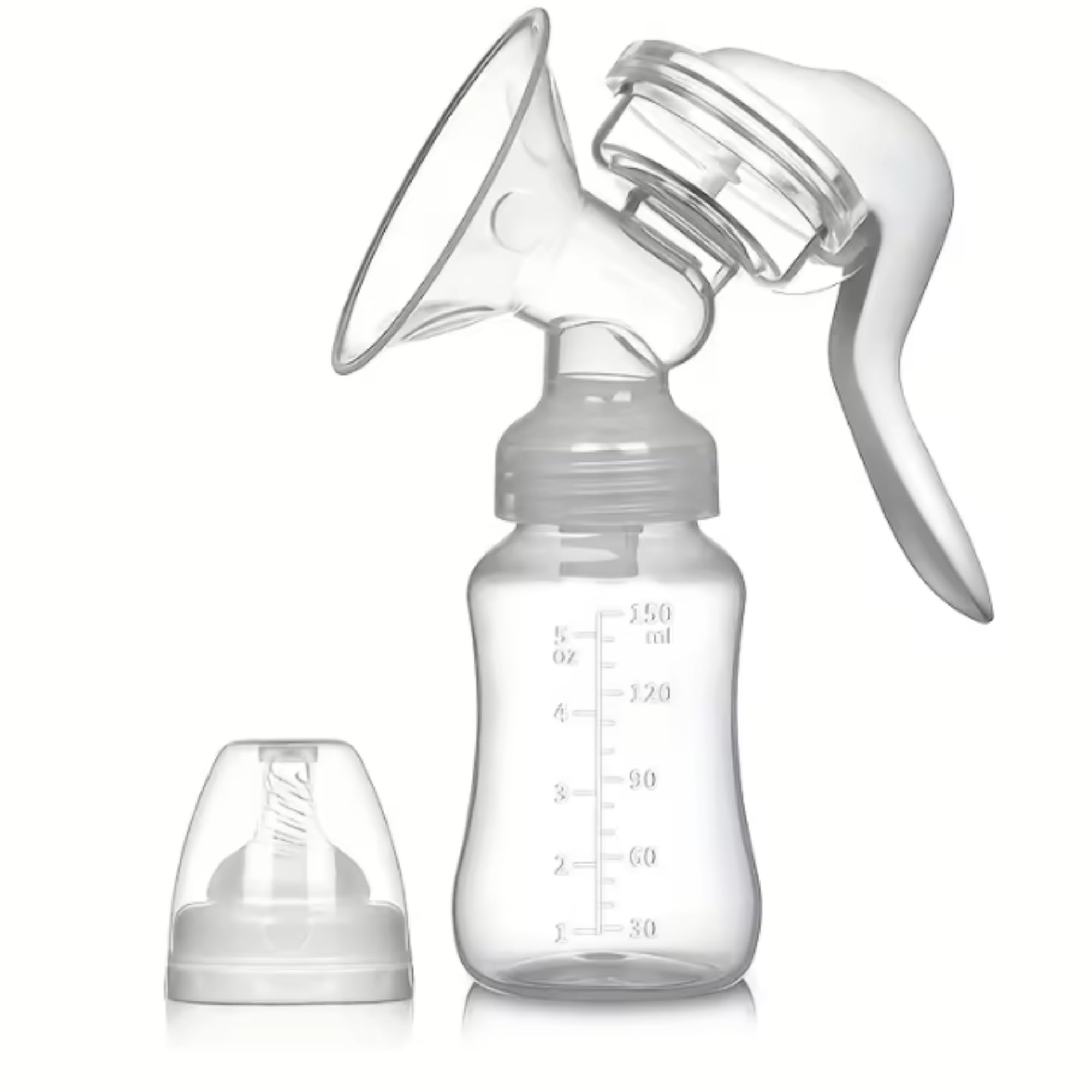 REYAA Manual Breast Pump - Ergonomic Hand Pump for Efficient Breastmilk Expression, Portable and Easy to Use, Clear Bottle with Measurement Markings, Ideal for On-The-Go Nursing Moms, 4oz/100ml